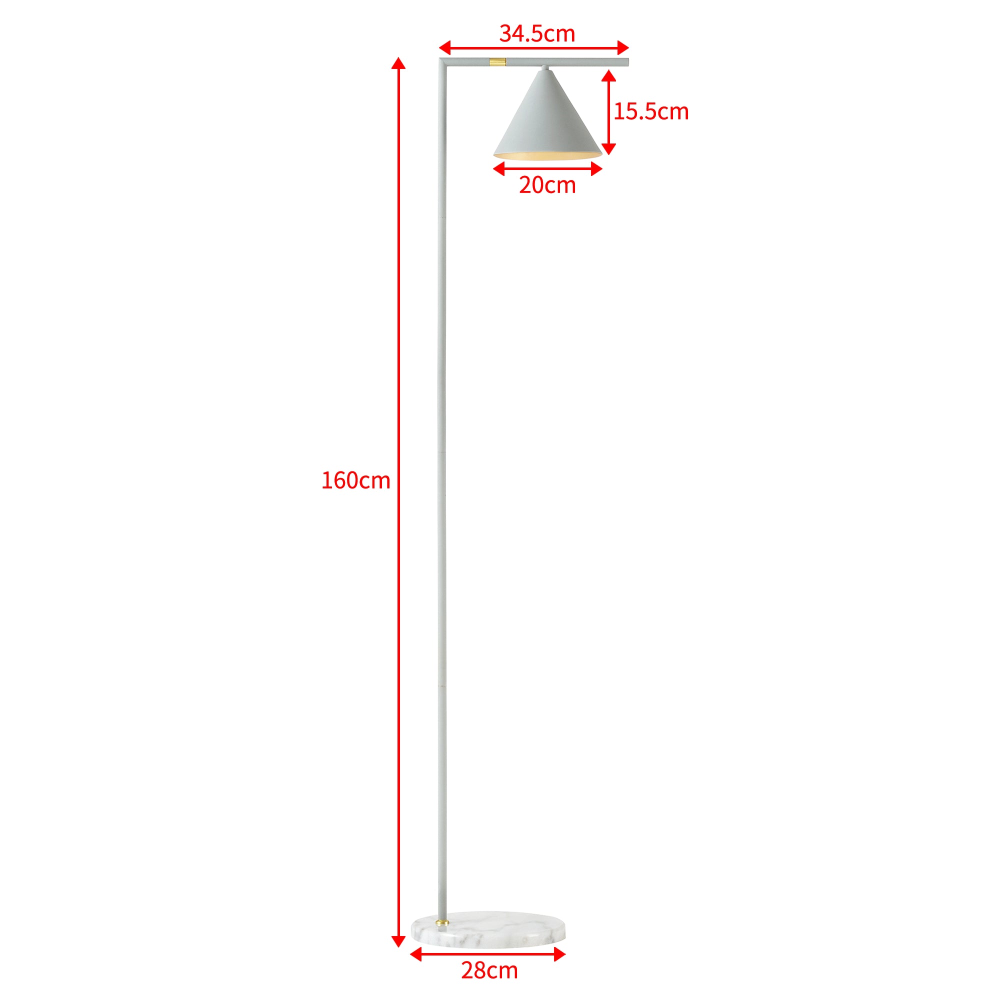 Lampada da Terra Leicester con Paralume Conico e Base in Marmo - Grigio Chiaro lux.pro