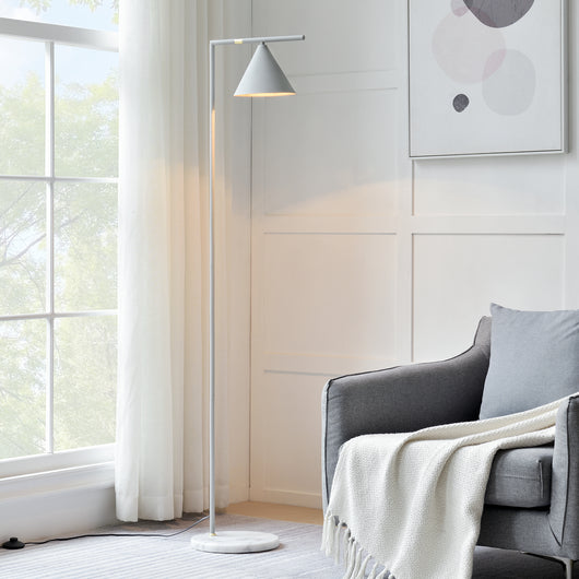 Lampada da Terra Leicester con Paralume Conico e Base in Marmo - Grigio Chiaro lux.pro