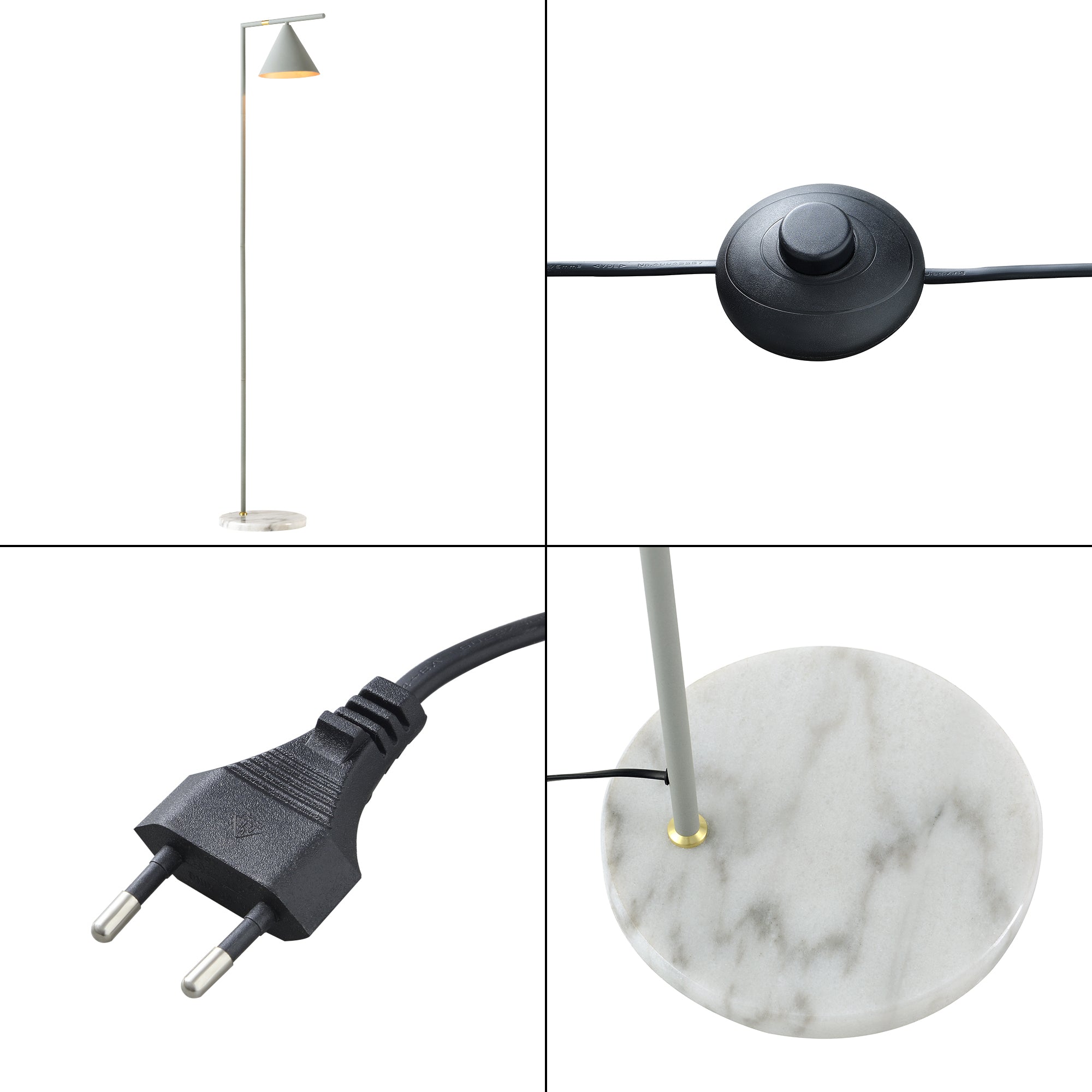 Lampada da Terra Leicester con Paralume Conico e Base in Marmo - Grigio Chiaro lux.pro