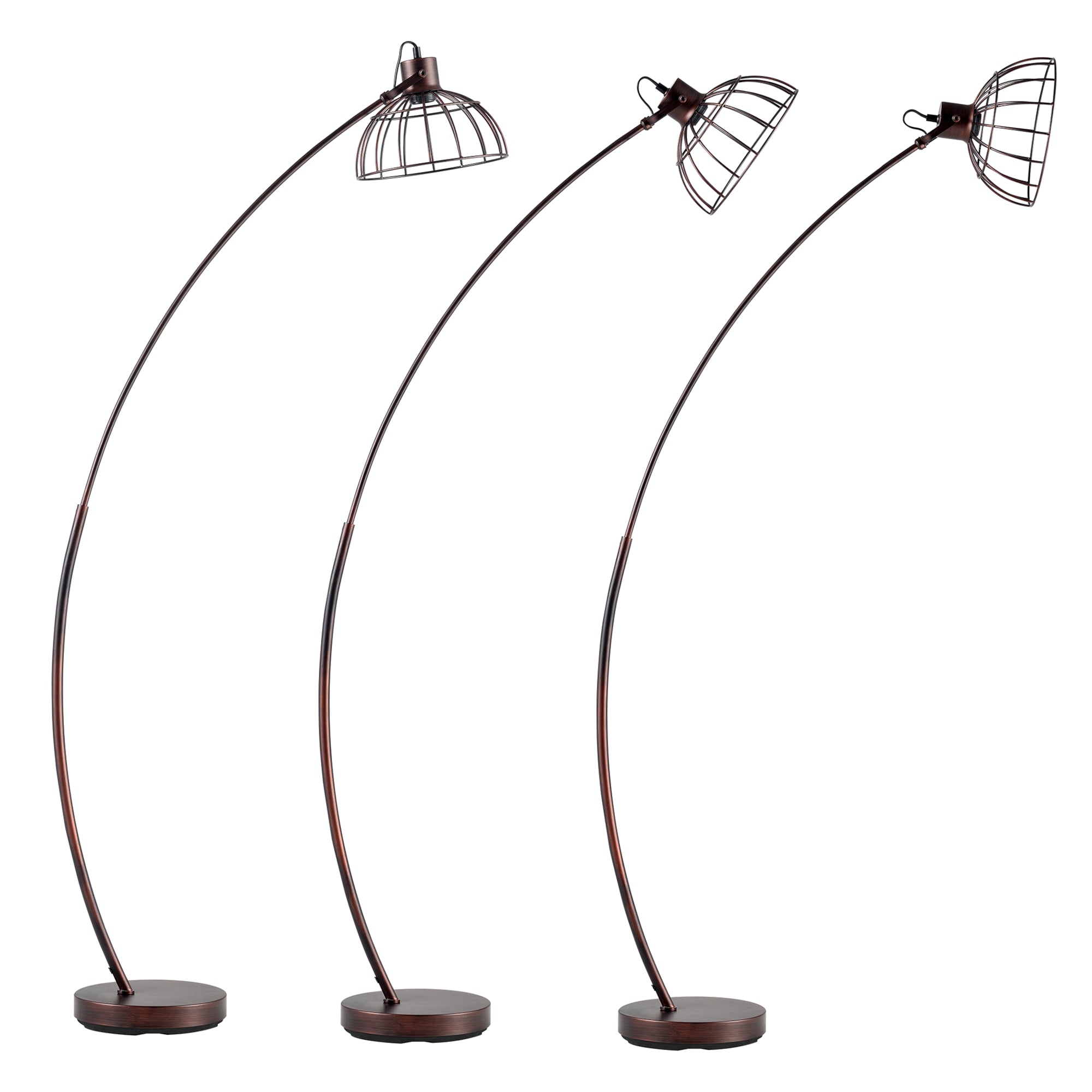 Lampada da Terra 'Portsmouth' con Stelo ad Arco e Paralume a Gabbia in Stile Industriale - Effetto Ruggine [lux.pro]