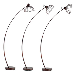 Lampada da Terra 'Portsmouth' con Stelo ad Arco e Paralume a Gabbia in Stile Industriale - Effetto Ruggine [lux.pro]