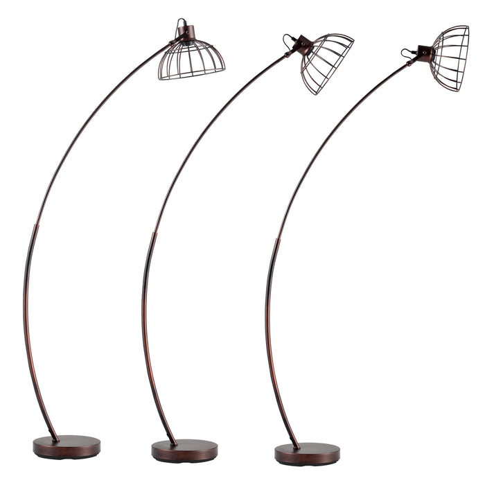 Lampada da Terra 'Portsmouth' con Stelo ad Arco e Paralume a Gabbia in Stile Industriale - Effetto Ruggine [lux.pro]