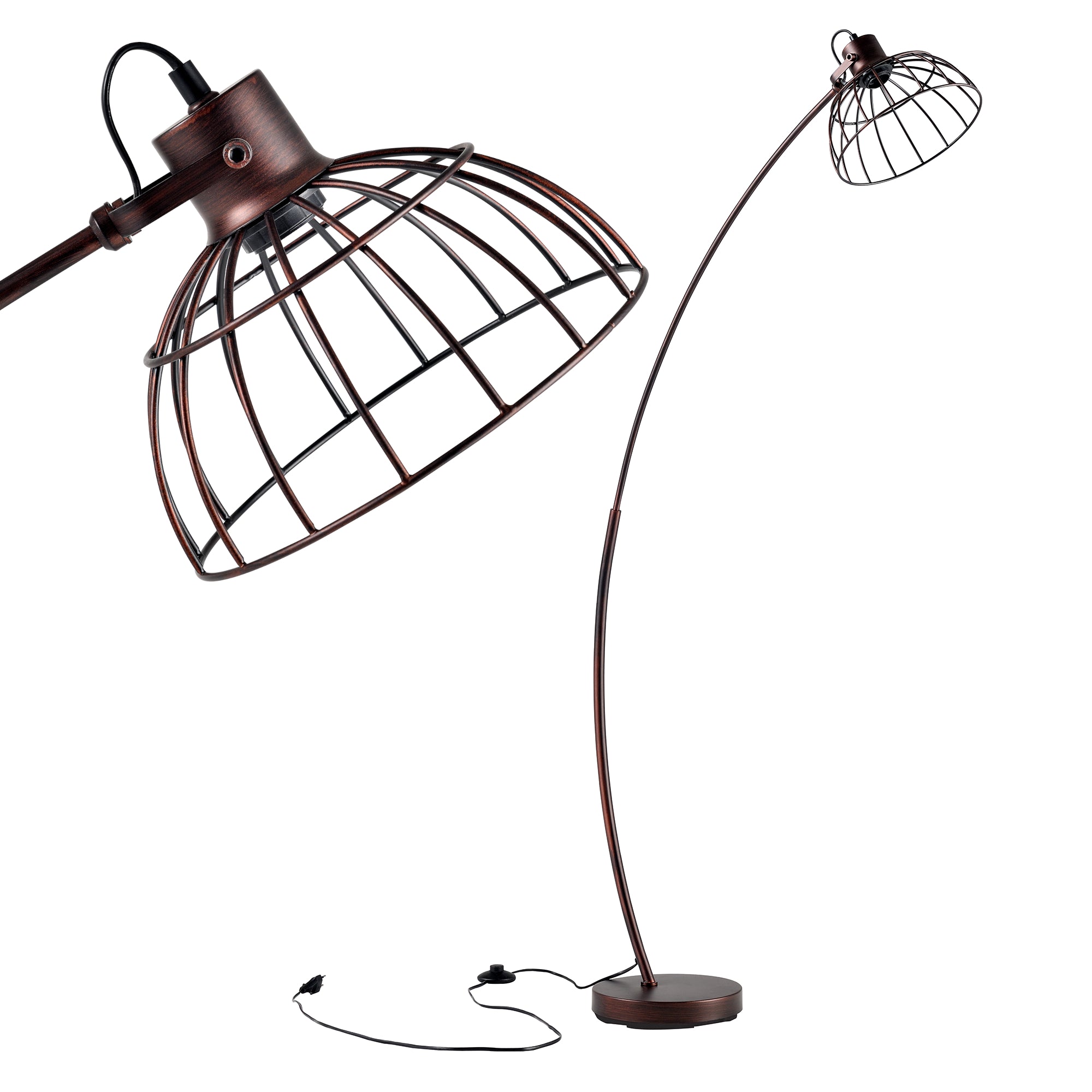 Lampada da Terra 'Portsmouth' con Stelo ad Arco e Paralume a Gabbia in Stile Industriale - Effetto Ruggine [lux.pro]