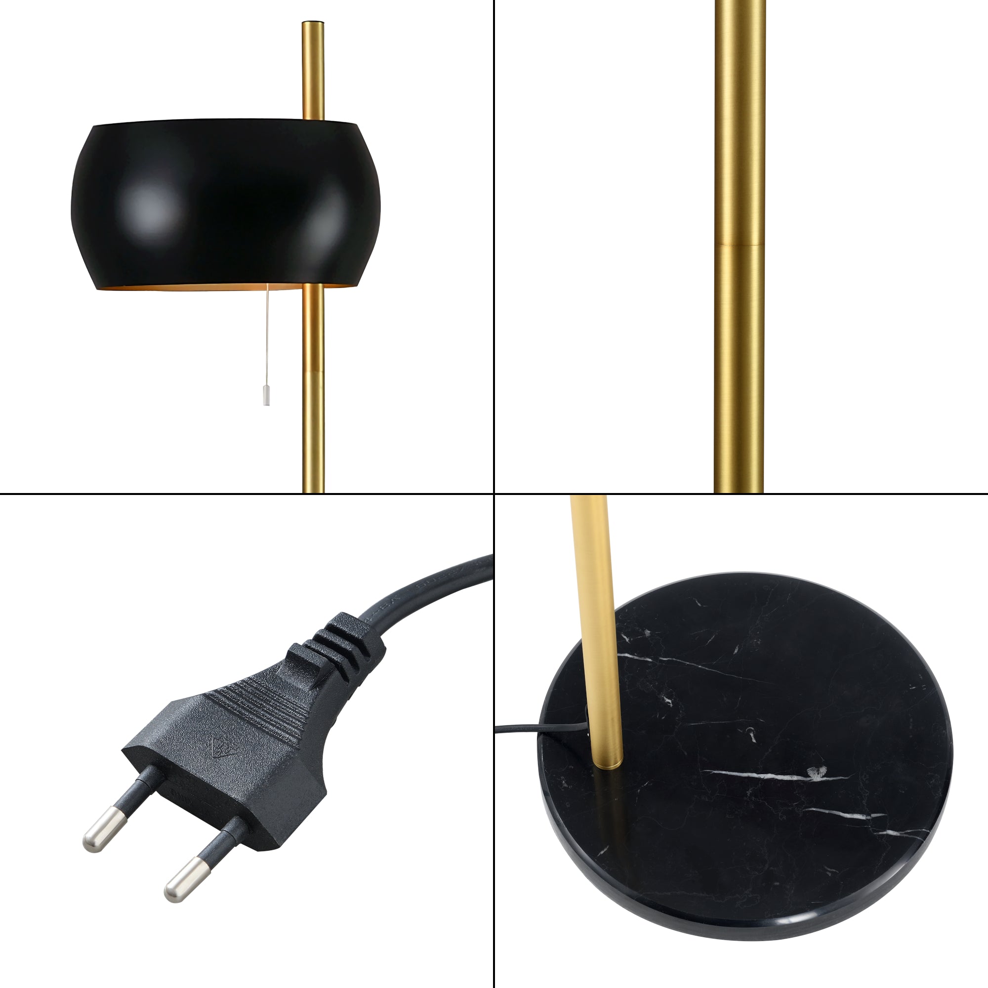 Lampada da Terra 'Luton' con Interruttore a Tirante - Piantana in Metallo in color Oro/Nero [lux.pro]