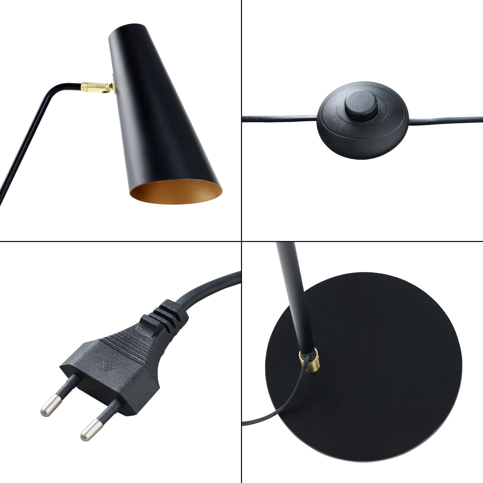 Lampada da Terra 'Norwich' Piantana in Metallo con Paralume a Cono Girevole - Nero [lux.pro]