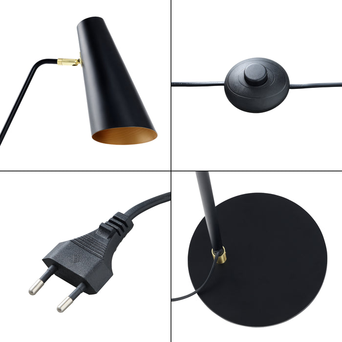 Lampada da Terra 'Norwich' Piantana in Metallo con Paralume a Cono Girevole - Nero [lux.pro]