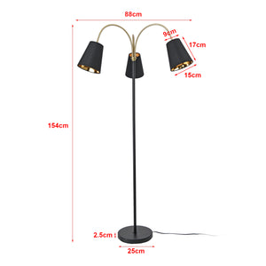 Lampada da Terra Wycombe Bracci Flessibili e 3 Paralumi Conici - Nero / Dorato lux.pro