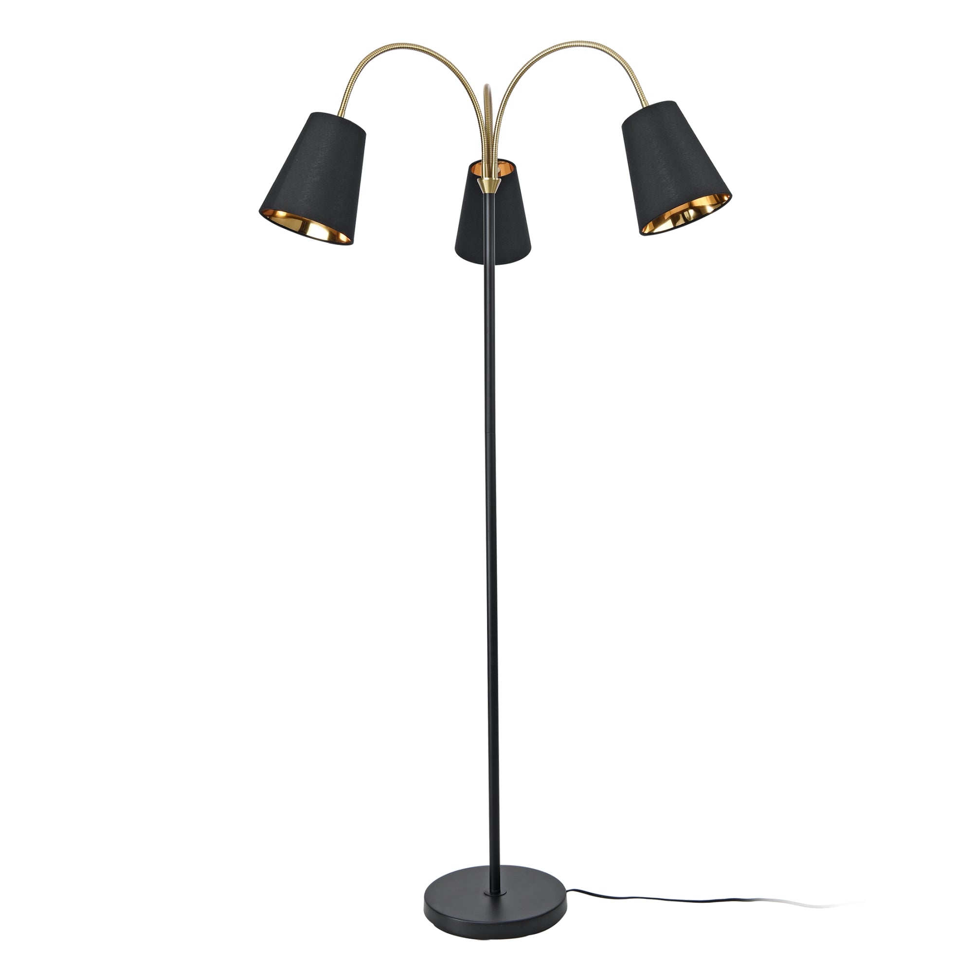 Lampada da Terra Wycombe Bracci Flessibili e 3 Paralumi Conici - Nero / Dorato lux.pro