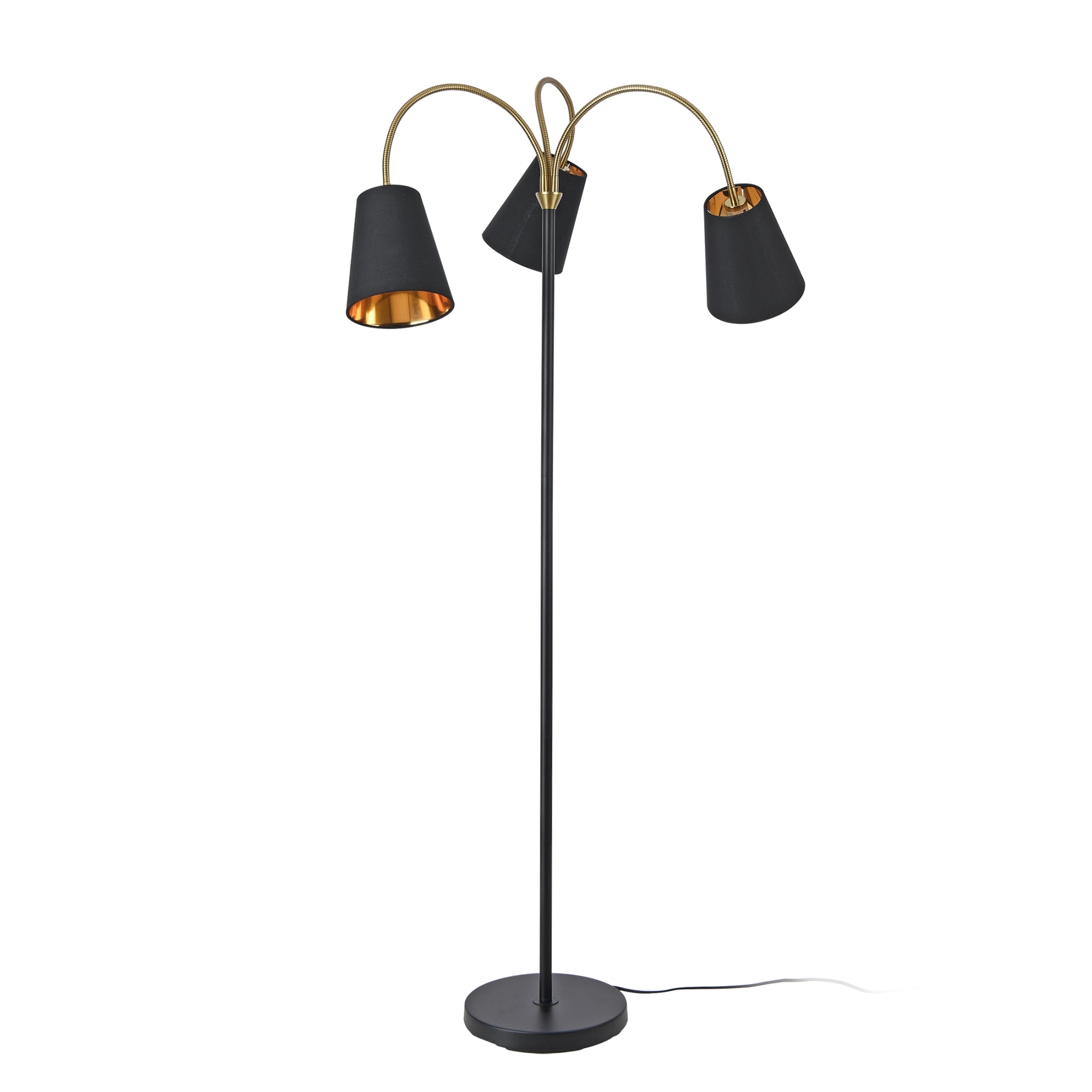 Lampada da Terra Wycombe Bracci Flessibili e 3 Paralumi Conici - Nero / Dorato lux.pro