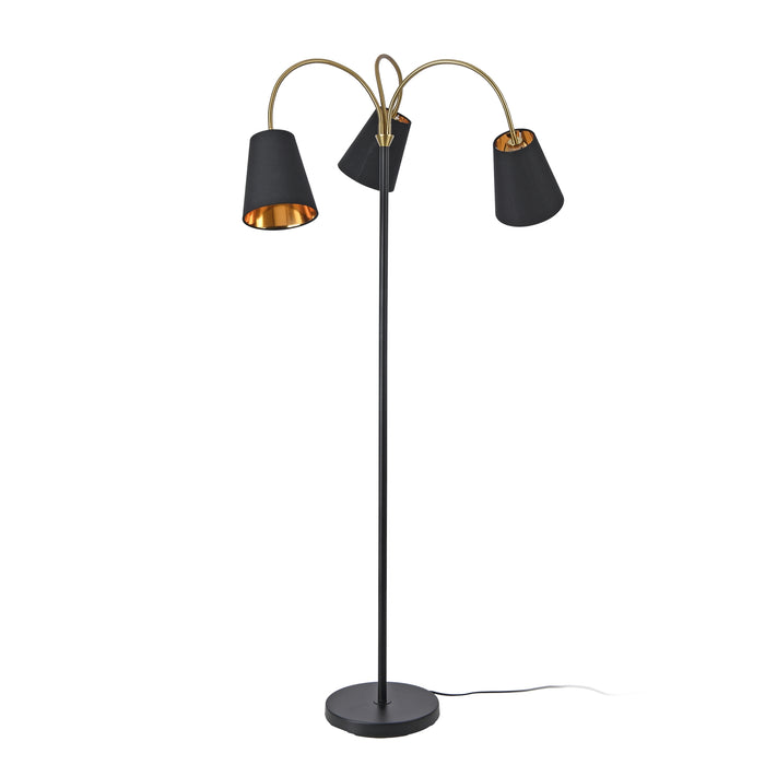 Lampada da Terra Wycombe Bracci Flessibili e 3 Paralumi Conici - Nero / Dorato lux.pro