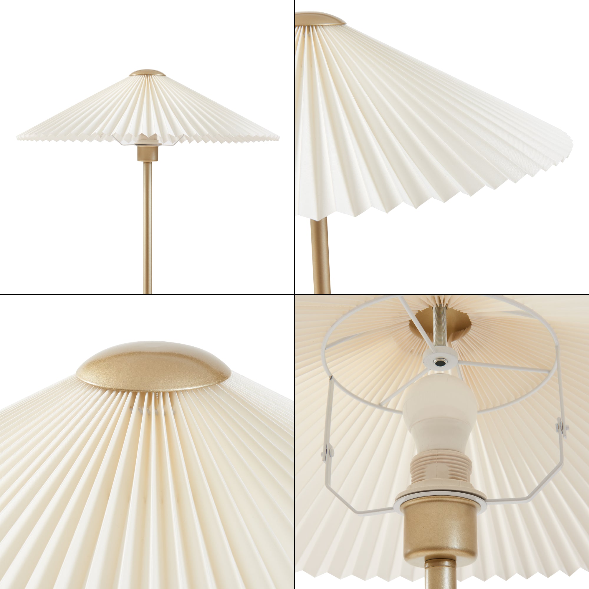 Lampada da Terra Appledore con Stelo Dorato e Paralume a Cono Piatto Pieghettato Bianco lux.pro