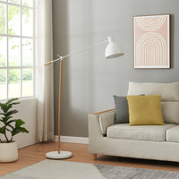 Lampada da Terra Banchory con Paralume a Cono Girevole e Braccio Regolabile - Effetto Legno/Bianco lux.pro