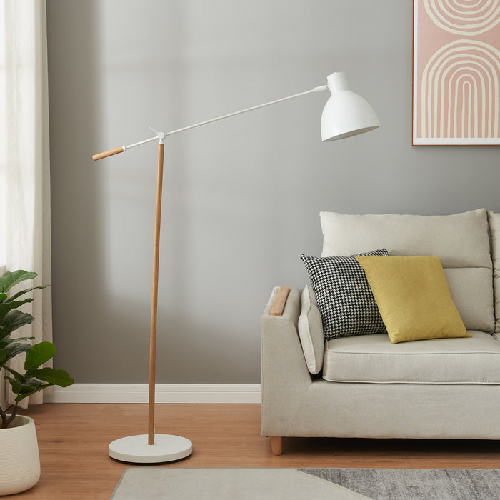 Lampada da Terra Banchory con Paralume a Cono Girevole e Braccio Regolabile - Effetto Legno/Bianco lux.pro