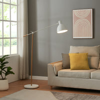 Lampada da Terra Banchory con Paralume a Cono Girevole e Braccio Regolabile - Effetto Legno/Bianco lux.pro