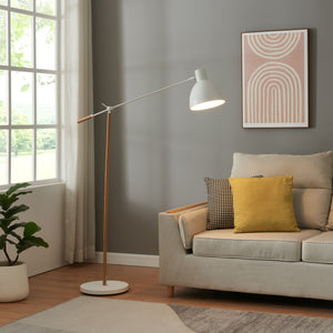 Lampada da Terra Banchory con Paralume a Cono Girevole e Braccio Regolabile - Effetto Legno/Bianco lux.pro