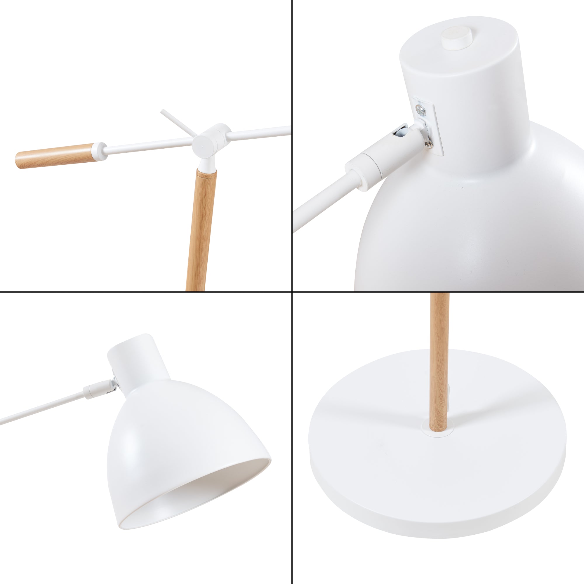 Lampada da Terra Banchory con Paralume a Cono Girevole e Braccio Regolabile - Effetto Legno/Bianco lux.pro