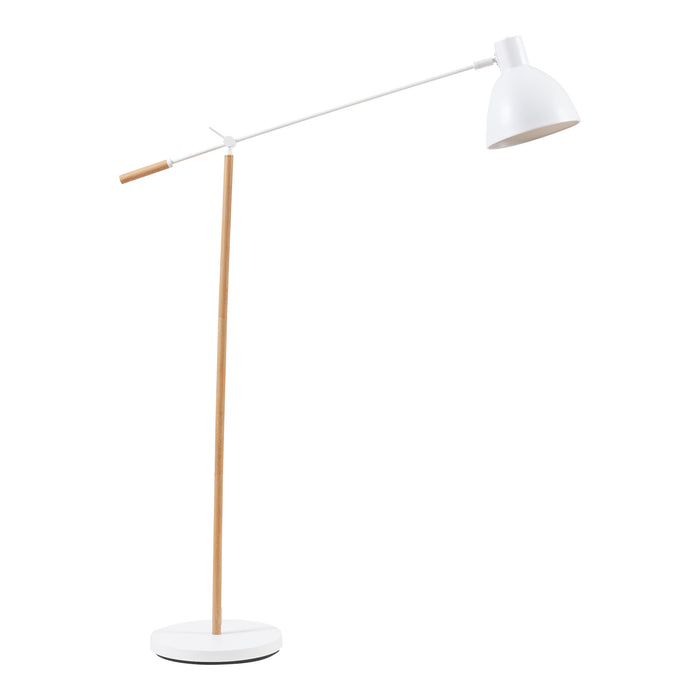 Lampada da Terra Banchory con Paralume a Cono Girevole e Braccio Regolabile - Effetto Legno/Bianco lux.pro