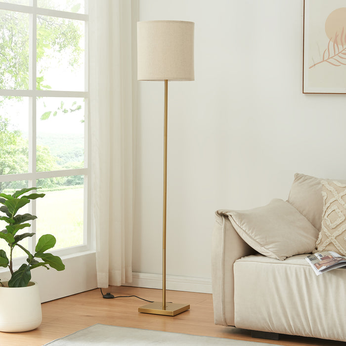 Lampada da Terra Fildholm con Paralume Cilindrico Piantana Alta 157 cm Effetto Ottone / color Lino lux.pro