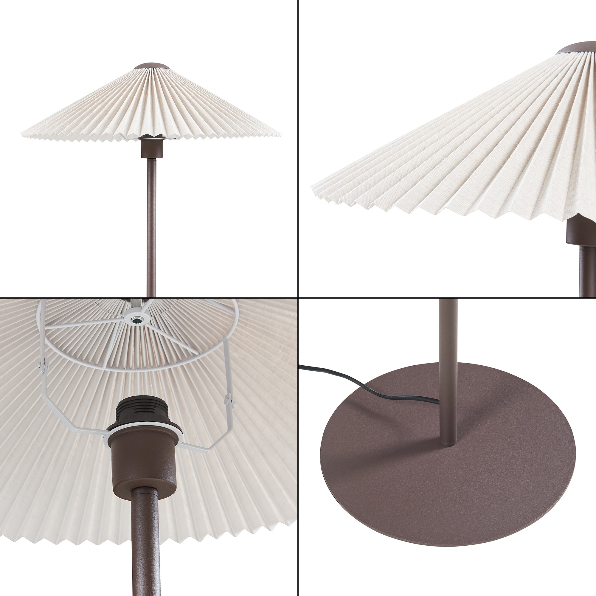 Lampada da Terra Appledore con Stelo Marrone e Paralume a Cono Piatto Pieghettato Bianco lux.pro