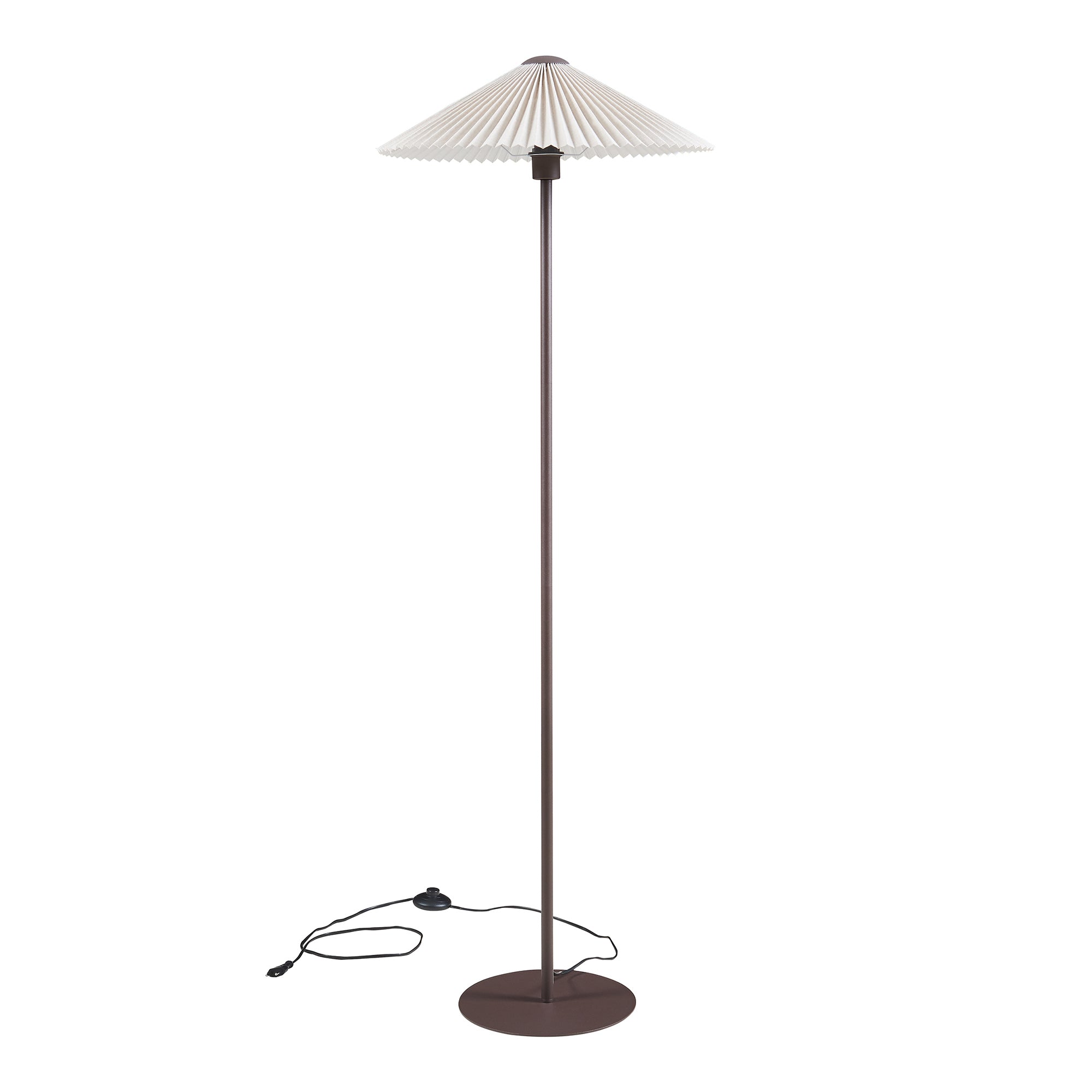 Lampada da Terra Appledore con Stelo Marrone e Paralume a Cono Piatto Pieghettato Bianco lux.pro