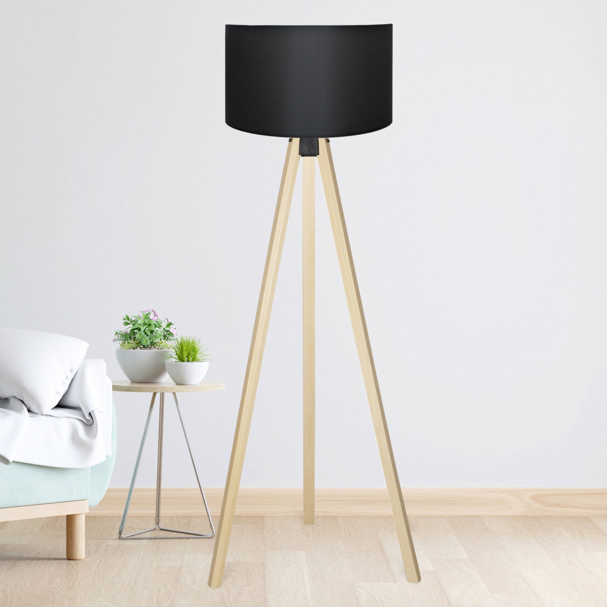 Lampada da Terra a Treppiede Newport Alta 140 cm Paralume Cilindrico - Nero lux.pro