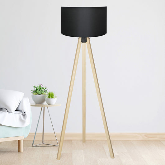 Lampada da Terra a Treppiede Newport Alta 140 cm Paralume Cilindrico - Nero lux.pro