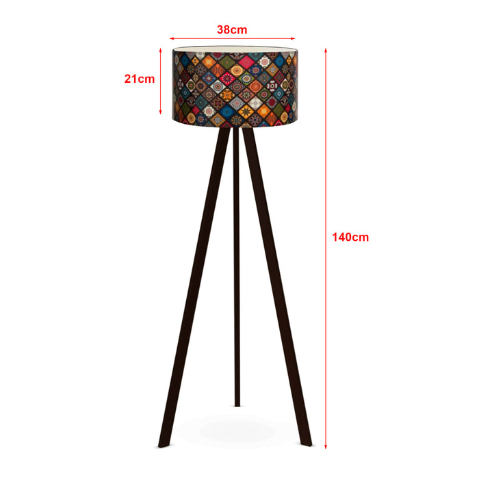 Lampada da Terra a Treppiede Newport Alta 140 cm Paralume Cilindrico - Multicolore lux.pro