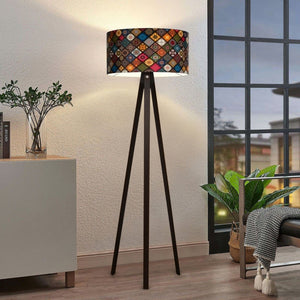 Lampada da Terra a Treppiede Newport Alta 140 cm Paralume Cilindrico - Multicolore lux.pro