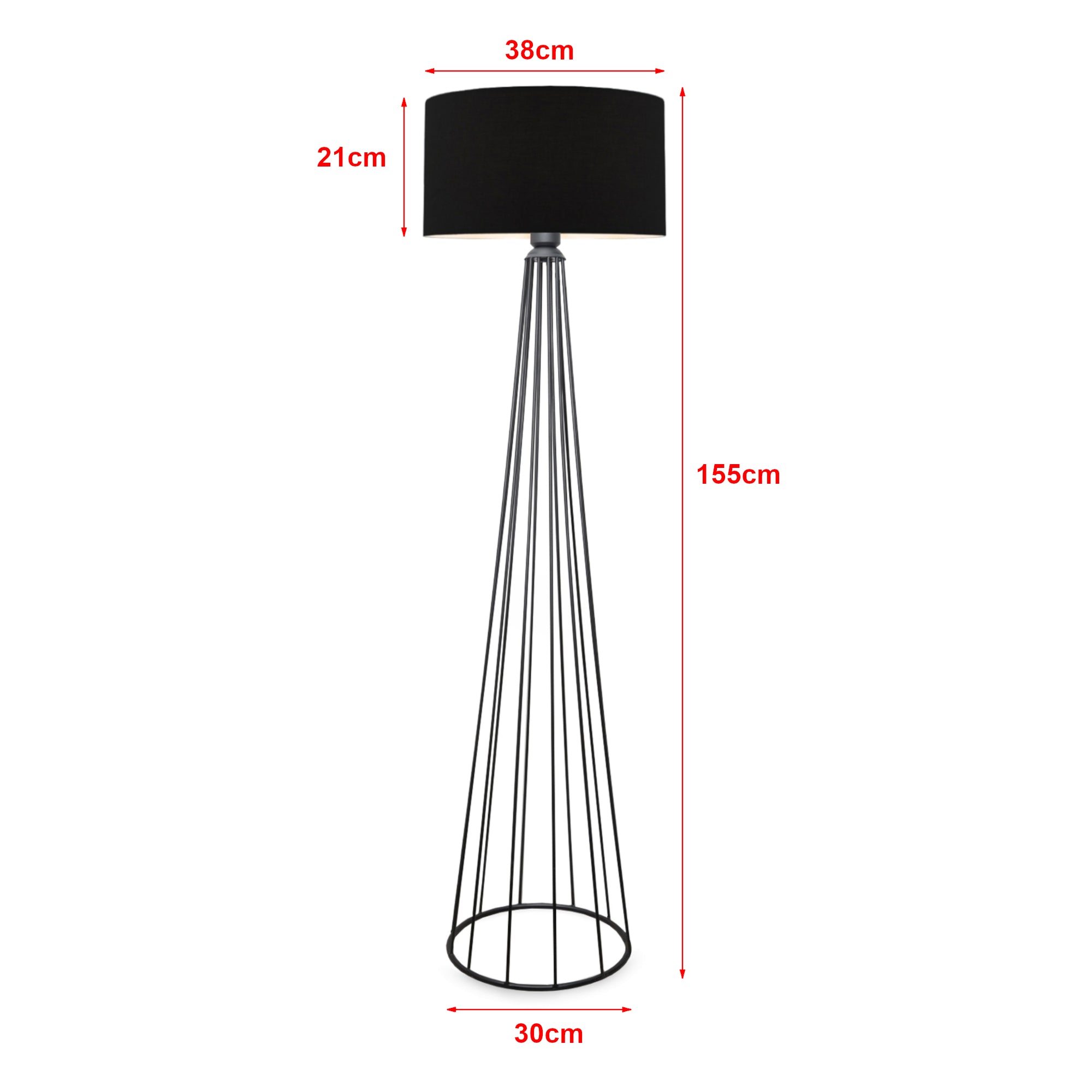 Lampada da Terra 'Neath' Altezza 155 cm - Piantana con Paralume Cilindrico in Tessuto Lampada a Stelo in Metallo -