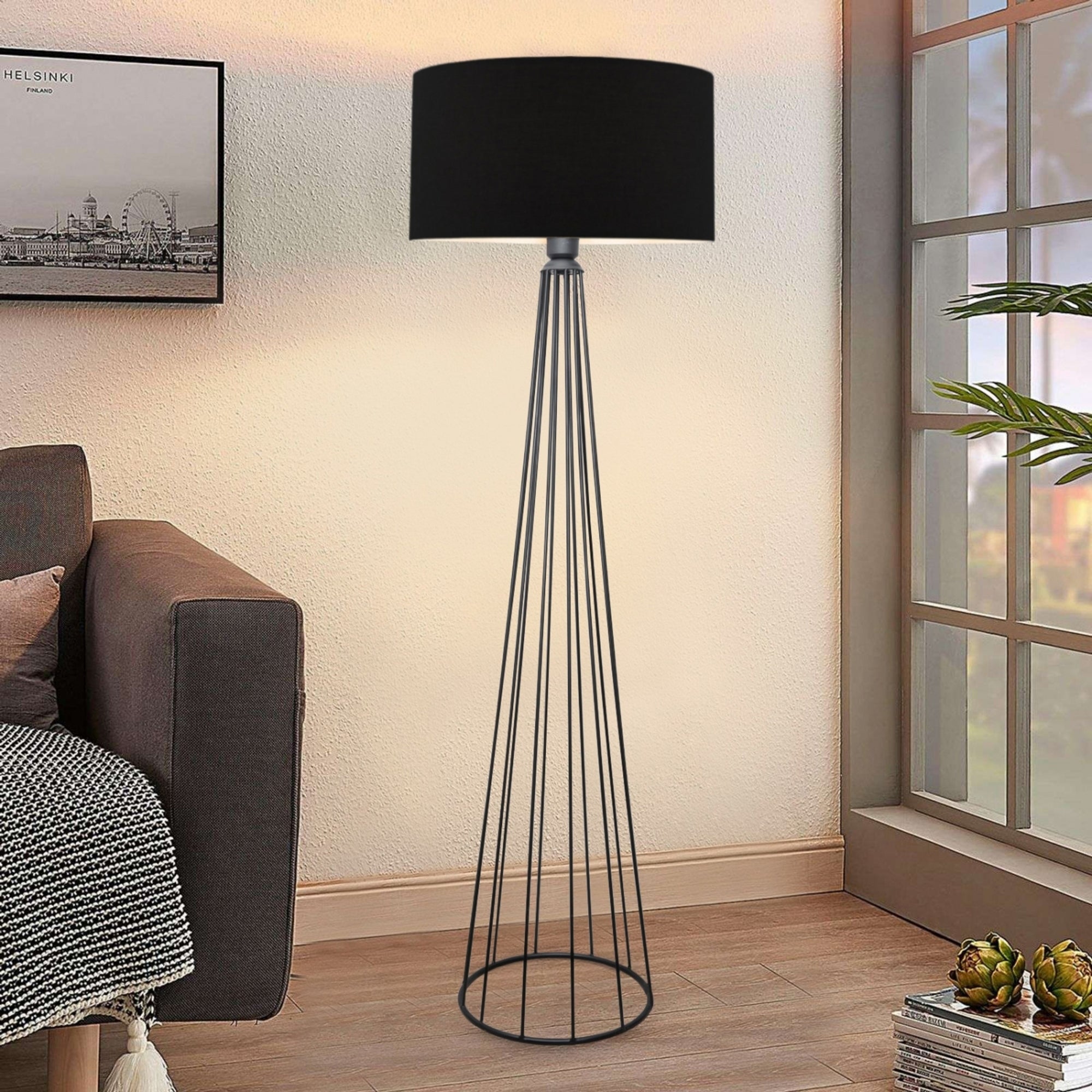 Lampada da Terra 'Neath' Altezza 155 cm - Piantana con Paralume Cilindrico in Tessuto Lampada a Stelo in Metallo -