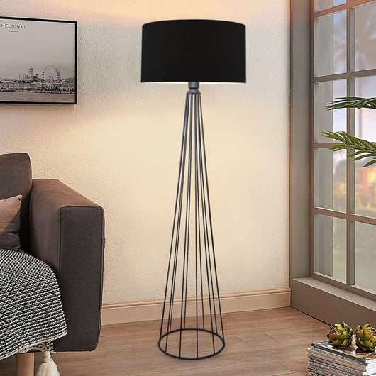 Lampada da Terra 'Neath' Altezza 155 cm - Piantana con Paralume Cilindrico in Tessuto Lampada a Stelo in Metallo -