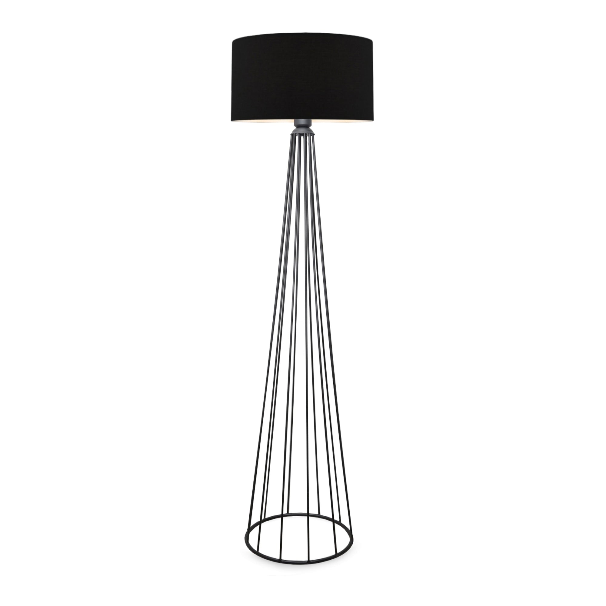 Lampada da Terra 'Neath' Altezza 155 cm - Piantana con Paralume Cilindrico in Tessuto Lampada a Stelo in Metallo -