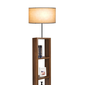 Lampada da Terra 'Redditch' Piantana con Paralume Cilindrico in Tessuto Beige e Base a Scaffale Portaoggetti in MDF
