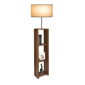 Lampada da Terra 'Redditch' Piantana con Paralume Cilindrico in Tessuto Beige e Base a Scaffale Portaoggetti in MDF