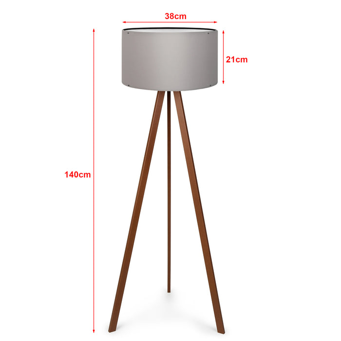 Lampada da Terra a Treppiede Newport Alta 140 cm Paralume Cilindrico - Grigio lux.pro