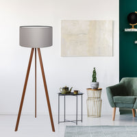 Lampada da Terra a Treppiede Newport Alta 140 cm Paralume Cilindrico - Grigio lux.pro