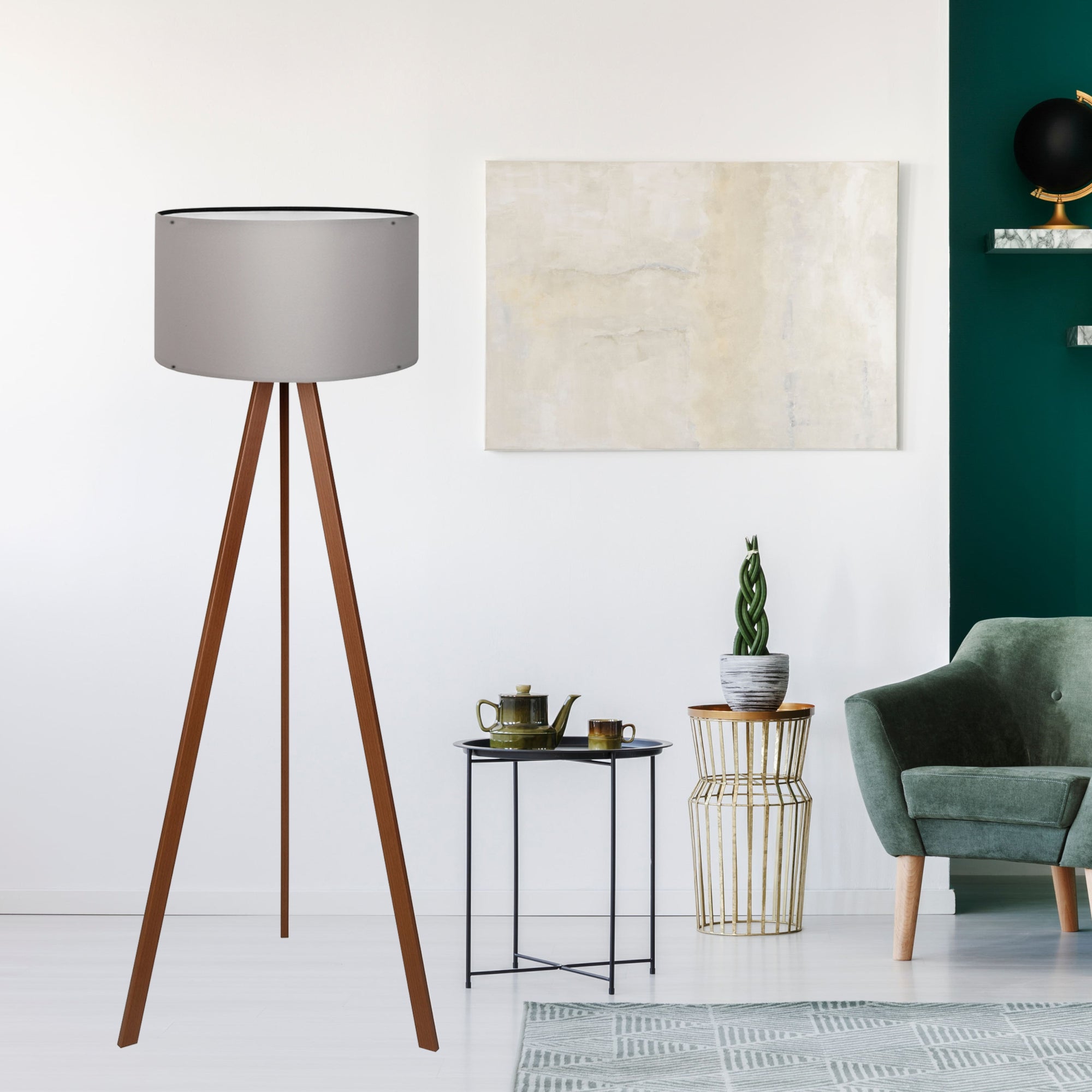 Lampada da Terra a Treppiede Newport Alta 140 cm Paralume Cilindrico - Grigio lux.pro