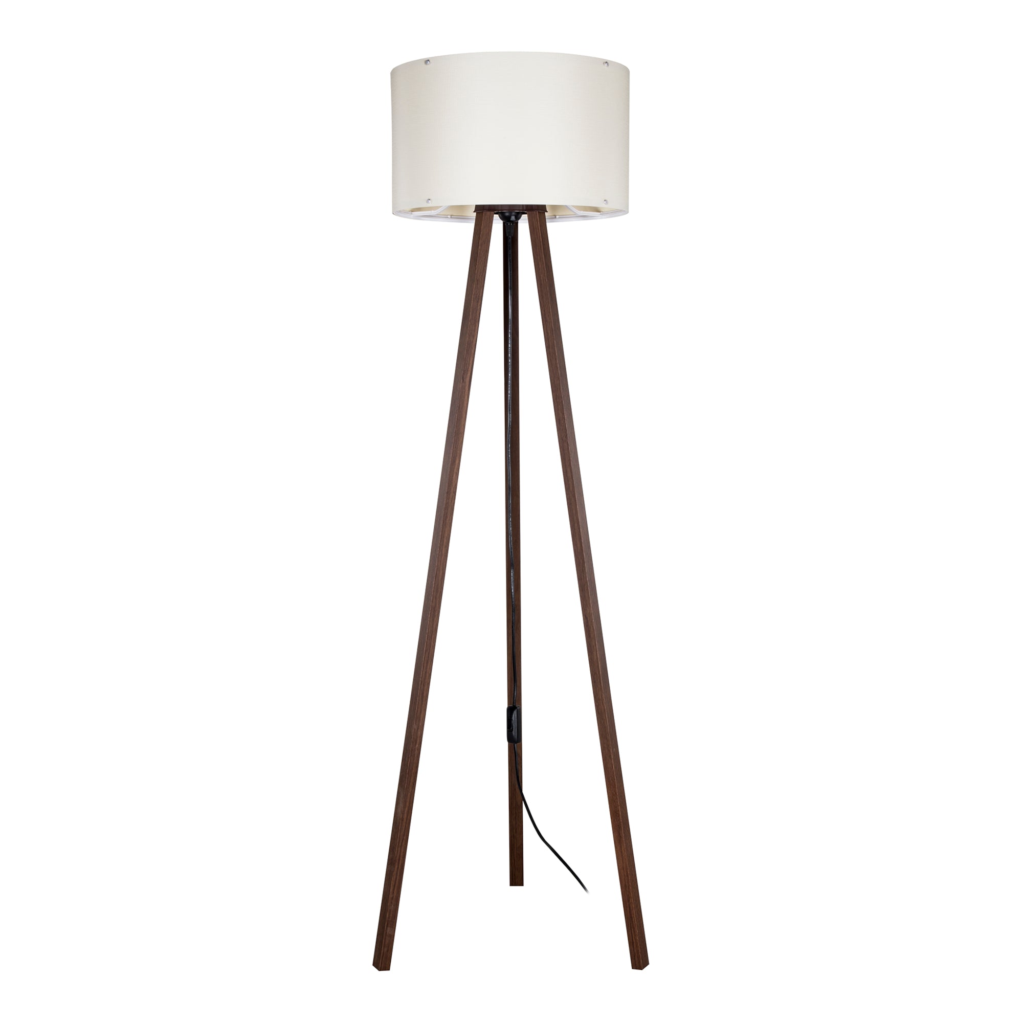 Lampada da Terra 'Keynes' Piantana a Treppiedi con Paralume Cilindrico in Tessuto/PVC - color Noce/Crema [lux.pro]