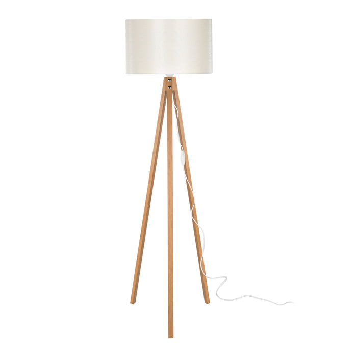 Lampada da Terra 'Rochester' a Treppiedi con Paralume in Tessuto/PVC - effetto Bambù/Crema [lux.pro]
