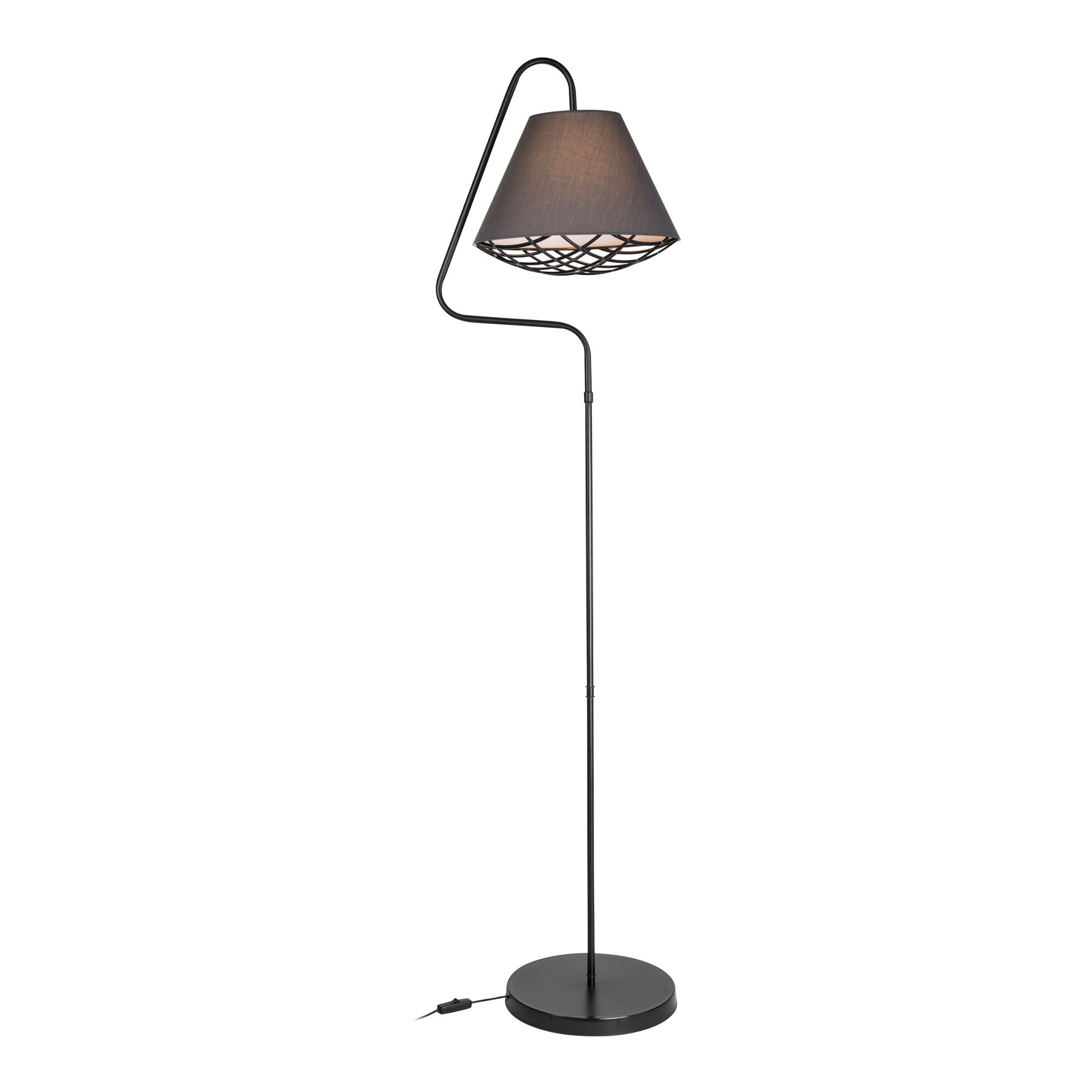 Lampada da Terra 'Gateshead' con Paralume / Abat-Jour in Tessuto - Grigio / Nero [lux.pro]