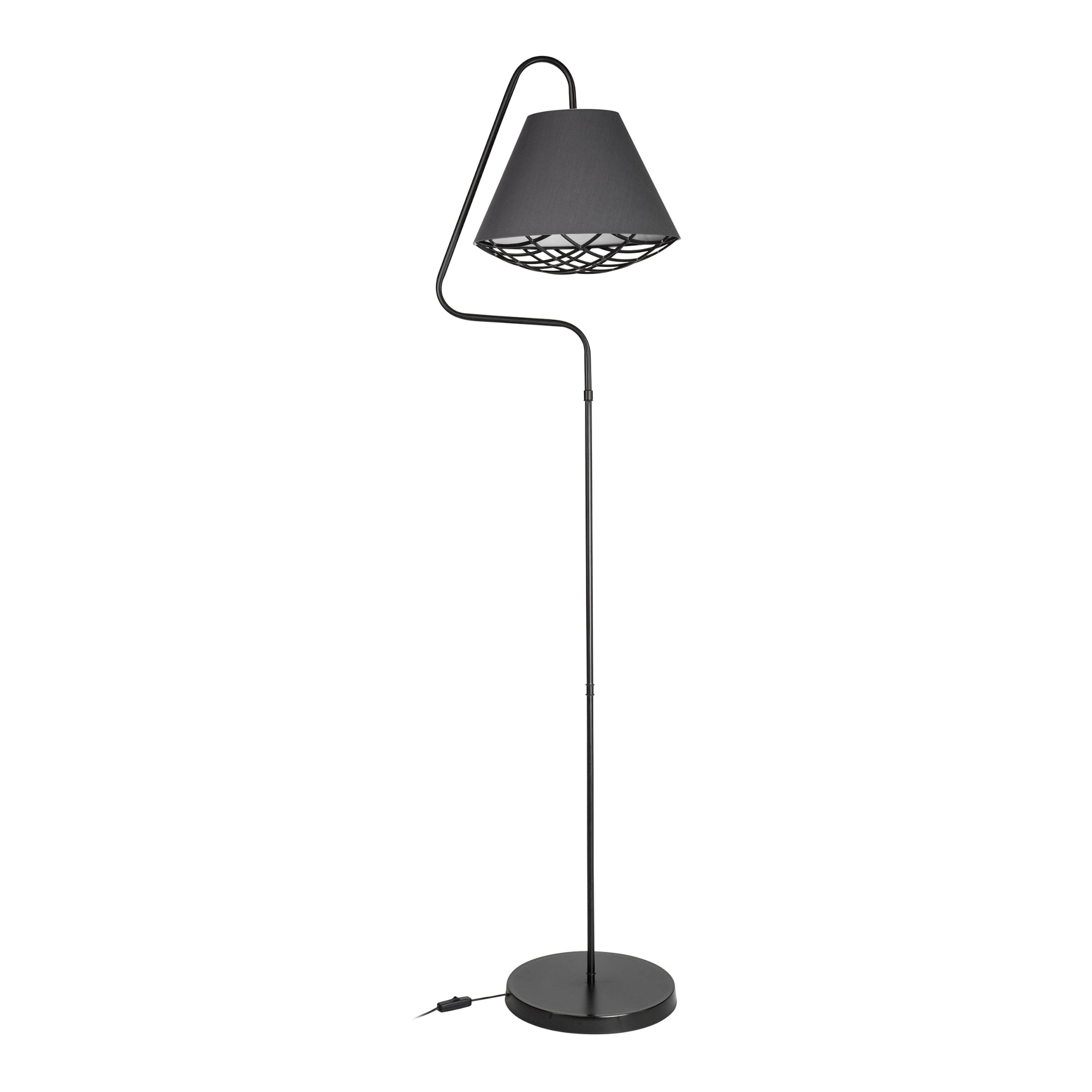 Lampada da Terra 'Gateshead' con Paralume / Abat-Jour in Tessuto - Grigio / Nero [lux.pro]
