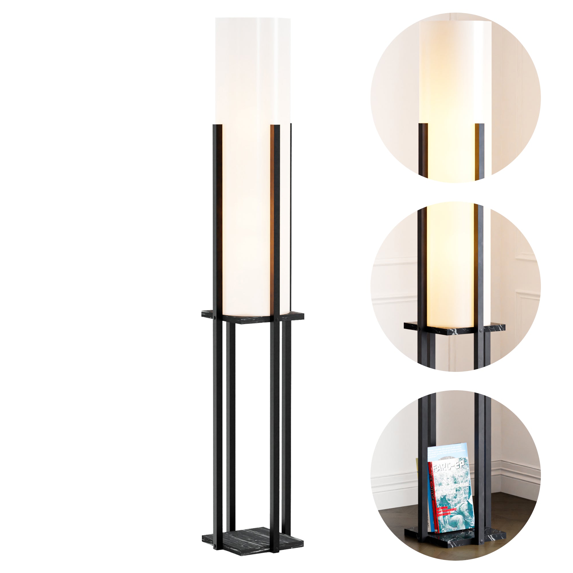 Lampada da Terra Gisborne Piantana a Scaffale - Nero / Effetto Marmo - lux.pro