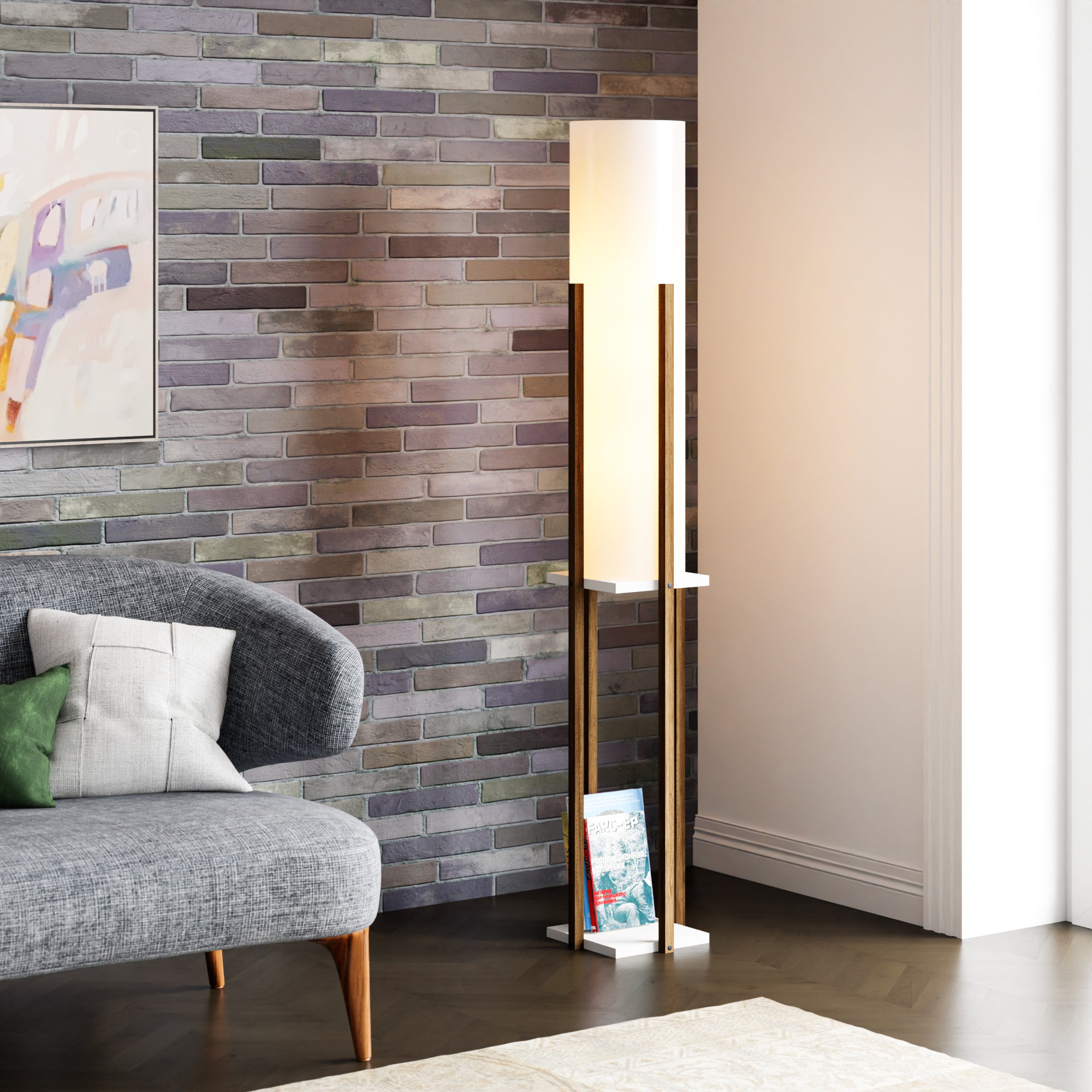 Lampada da Terra Gisborne Piantana a Scaffale - Effetto Noce / Bianco - lux.pro