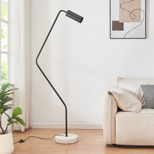 Lampada da Terra Vatka in Metallo Nero con Paralume Cilindrico e Base in Marmo Bianco lux.pro