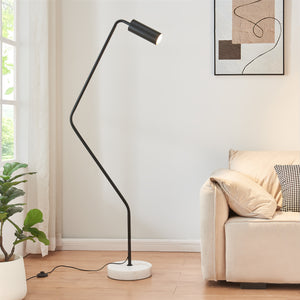 Lampada da Terra Vatka in Metallo Nero con Paralume Cilindrico e Base in Marmo Bianco lux.pro