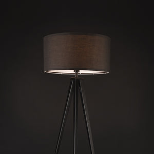 Lampada da Terra in Stile Treppiedi con Base in Metallo e Paralume Cilindrico in Tessuto E27 60W Piantana Tripode - Nero