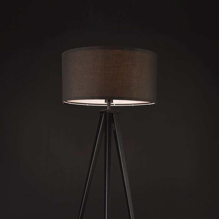 Lampada da Terra in Stile Treppiedi con Base in Metallo e Paralume Cilindrico in Tessuto E27 60W Piantana Tripode - Nero