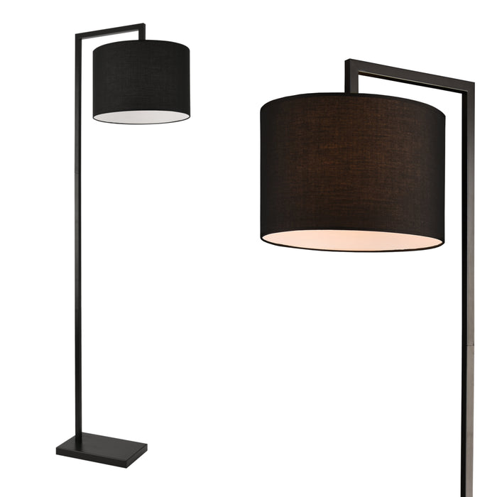 Lampada da Terra Alta 161 cm Piantana con Paralume Sospeso Cilindrico in Tessuto E27 60W Lampada a Stelo Nero - lux.pro