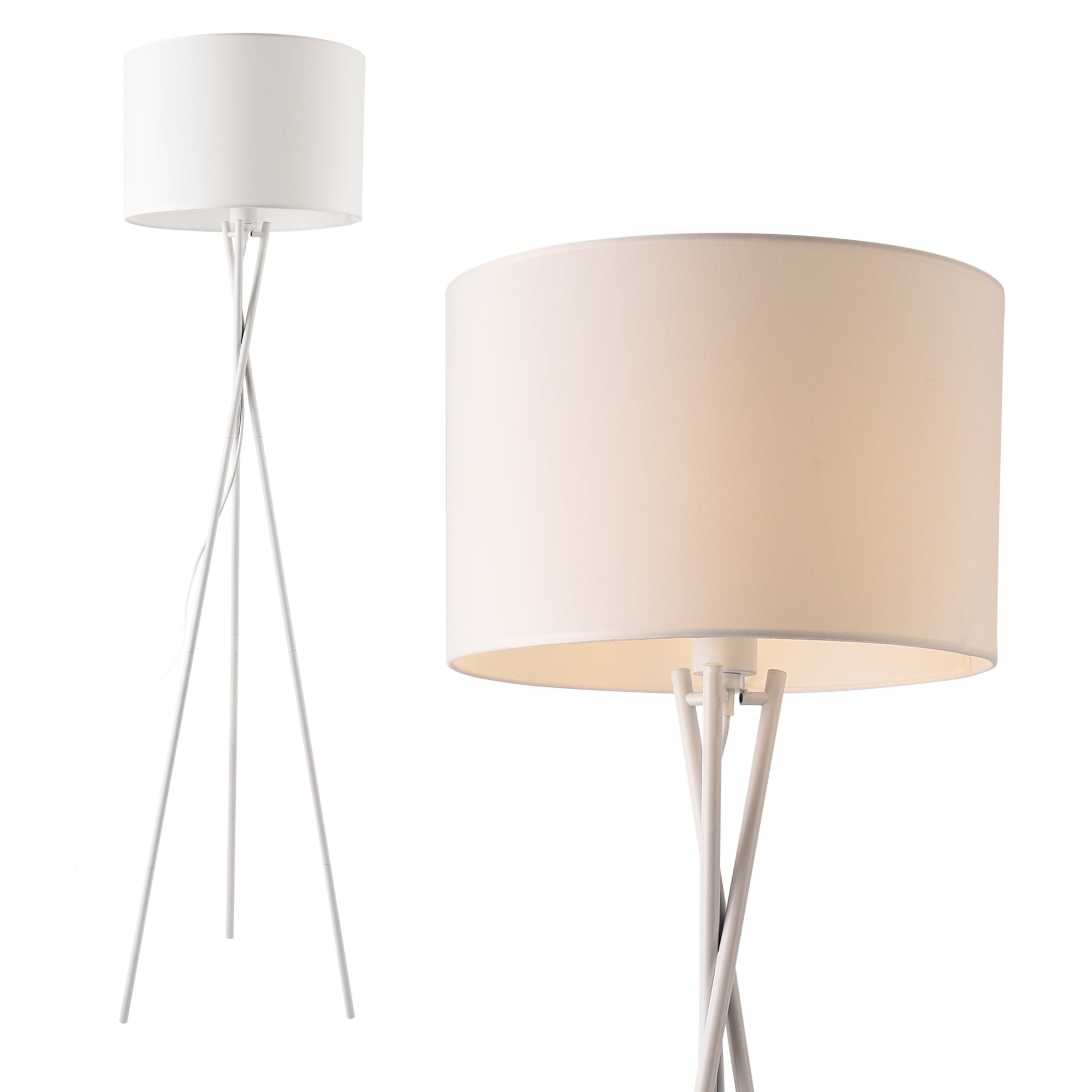 Lampada da Terra in Stile Treppiede - Altezza 154 cm - Piantana Tripode con Paralume Cilindrico Ø 38 in Tessuto  -