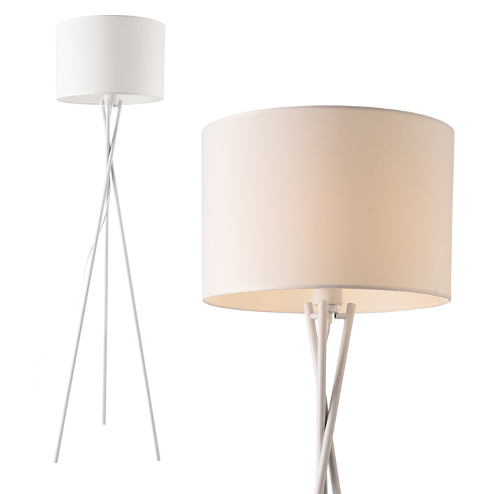 Lampada da Terra in Stile Treppiede - Altezza 154 cm - Piantana Tripode con Paralume Cilindrico Ø 38 in Tessuto  -